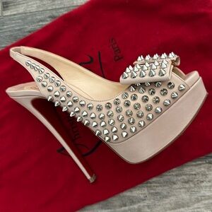 CHRISTIAN LOUBOUTIN 36 Clou Noeud Spikes 150 Studded Spike sling back heels